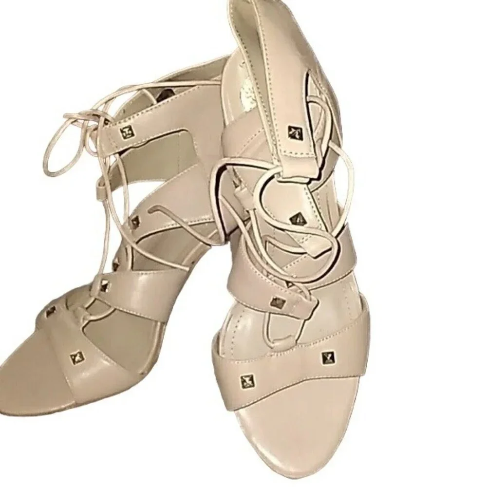 Vince Camuto Beige Leather Lace Up Heels